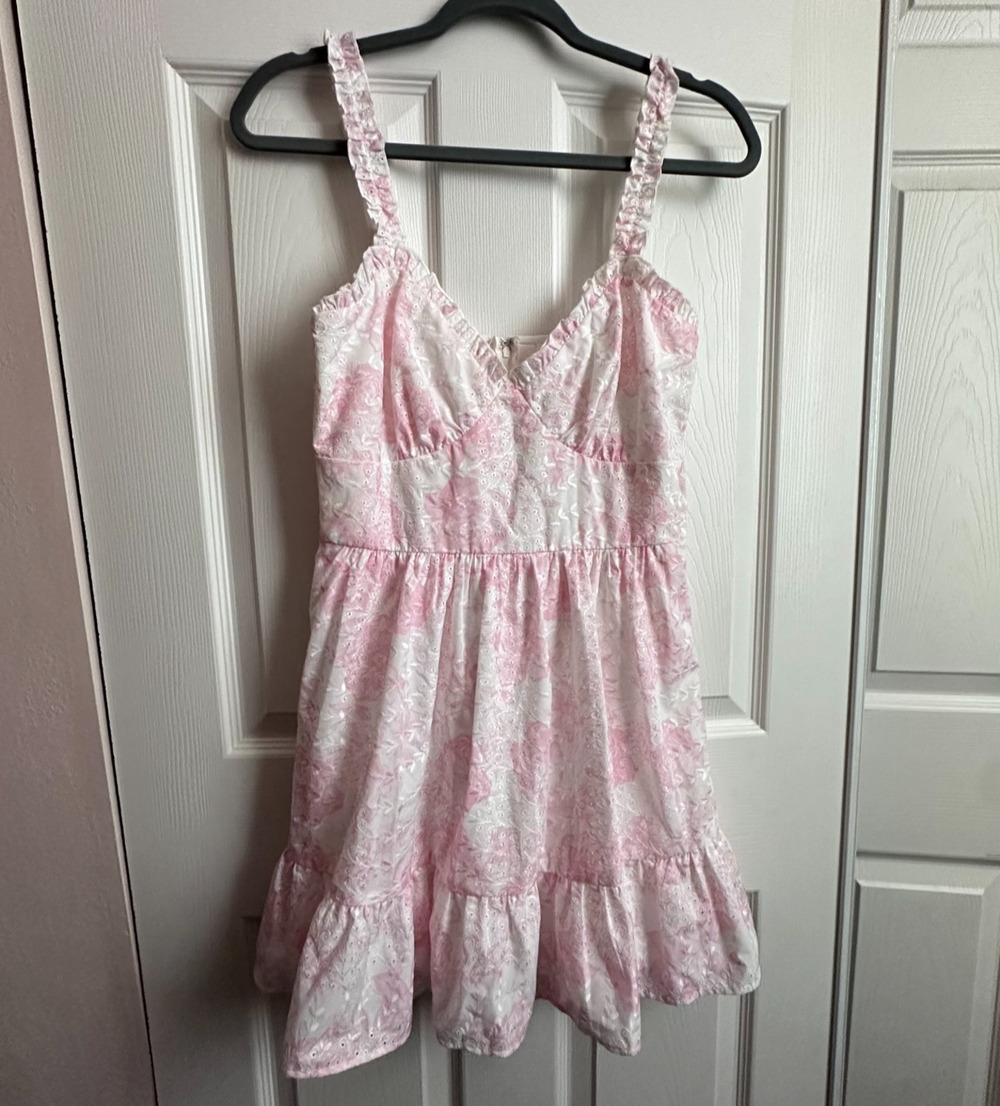 Altar'd State Small Emmie Pink & White Floral Mini Dress Tiered Ruffle Babydoll